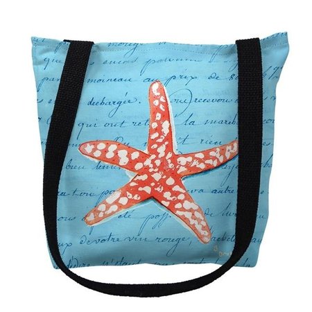 BETSY DRAKE Betsydrake TY091BS 13 x 13 in. Coral Starfish Blue Script Tote Bag - Small TY091BS